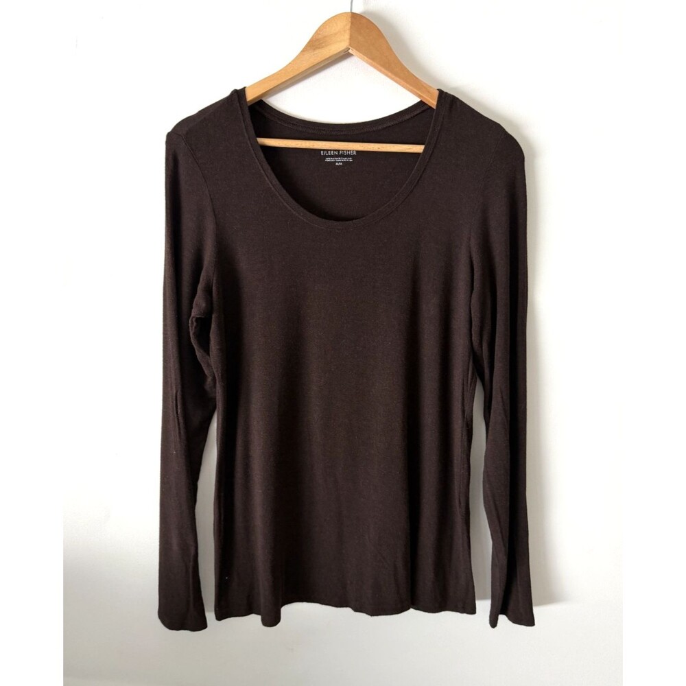 Eileen Fisher Shirt Womens Medium Brown Long Sleeve Stretch Basic Tee Top
